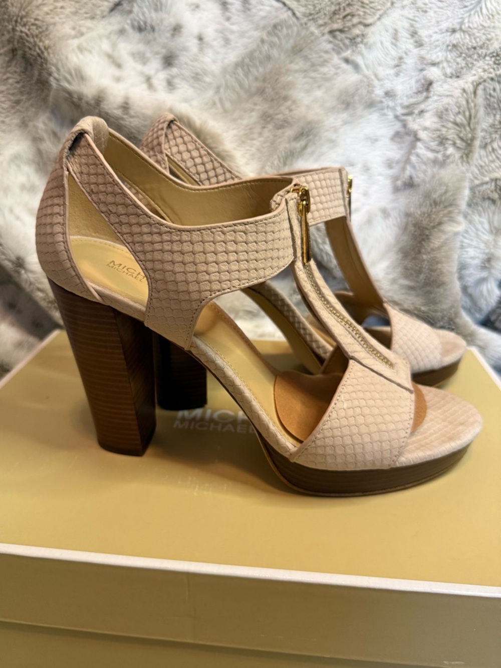 Michael Kors Berkely Blush Textured Block Heel Sandals